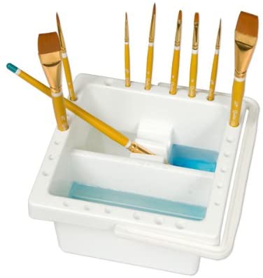 Creative Mark Brush Basin - Watercolor Paint Brush Washing Basin Designed to Soak Brushes in Solution, Shape Brushes and Hold Brushes Equipped with Mixing Pallet - [6.5" x 6.5" x 3.5"]