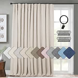 INOVADAY Thermal Sliding Door Curtains 100% Blackout Extra Wide Patio Door Curtains Linen Textured Farmhouse Sliding Glass Door Curtain Drapes (1 Panel, W100 x L84, Cream Cheese)