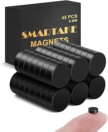 SMARTAKE 45 Pcs Refrigerator Magnets, 6x2mm Small Round Fridge Magnets, Multi-Use Premium Neodymium Office Magnets for Fridge, Whiteboard, Billboard in Home, Kitchen, Office and School (Black)
