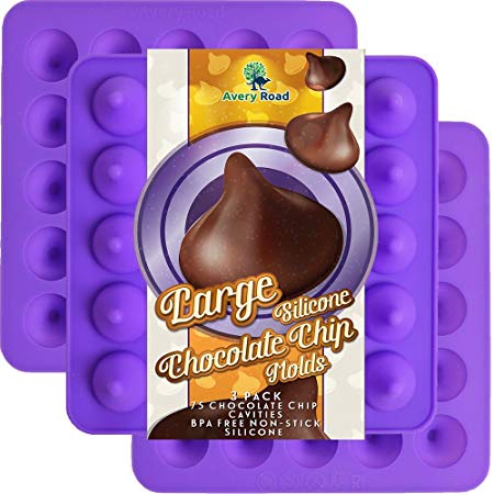 LARGE Chocolate Chip Mold Silicone 3 PACK - KISSES Shaped Premium Grade LFGB FDA Silicone Molds ~ Big Chocolate Kiss shape - Make 75 Kisses with these Candy Molds ~ Make Non Dairy & Sugar Organic