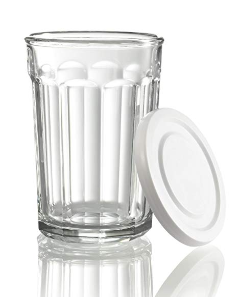 Arc International Luminarc Working Glass Storage Jar/Cooler with White Lid, 21-Ounce, Set of 4 2 pack total set of 8)