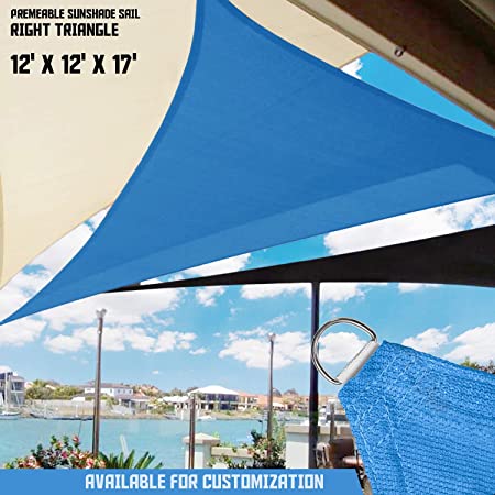 TANG Sunshades Depot Sun Shade Sail Right Triangle Permeable Canopy Custom Commercial Standard Blue 12'x12'x17' 180 GSM