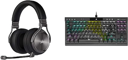 Corsair Gaming Virtuoso RGB Wireless SE High-Fidelity Gaming Headset, Gunmetal (NA Version), Black & K70 RGB TKL – Champion Series Tenkeyless Mechanical Gaming Keyboard - Cherry MX Speed Keyswitches