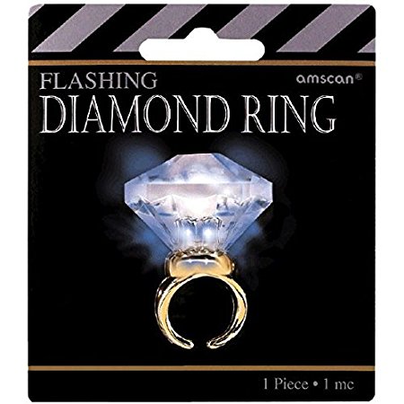 Amscan Glamorous 20's Old Hollywood Themed Party Light-Up Diamond Bling Ring (1 Piece), White/Gold, 4.2 x 3.8"