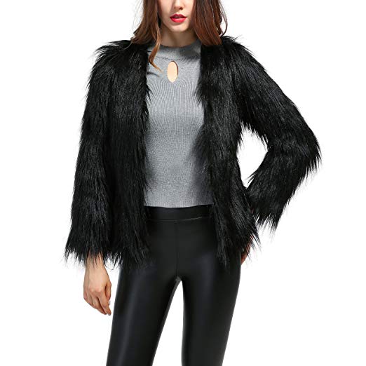 Erencook Women's Shaggy Faux Fur Coat Jacket