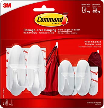 Designer Hooks, White, 2-Small, 2-Medium, Organize & Decorate Damage-Free - 1