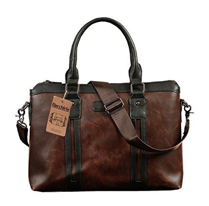 Pu Leather Messenger Bag, Berchirly Business Laptop Bag Briefcase with Detachable Shoulder Strap