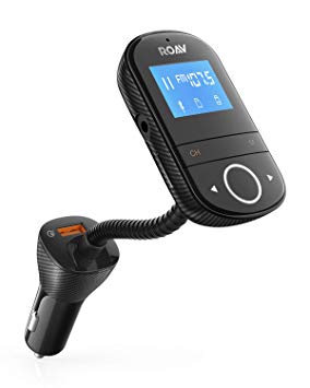 Roav SmartCharge F3, by Anker, Wireless In-Car FM Transmitter Radio Adapter, Bluetooth 4.2 Receiver, Dedicated Charger App, Quick Charge 3.0, AUX Output, USB Drive, microSD Card Slot