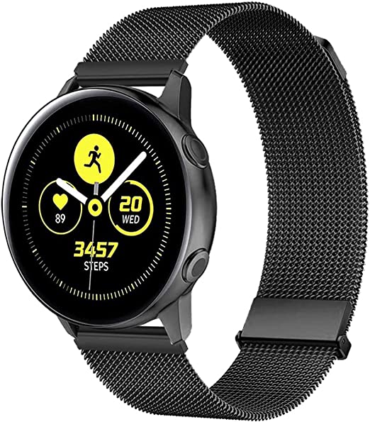 MroTech Band compatible with Samsung Galaxy Watch 4 40mm 44mm/4 Classic 46mm 42mm/Active/Active2/3 41mm Band 20mm Quick Release Strap Metal Stainless Steel Wristband Magnetic Milanese Mesh Loop,Black