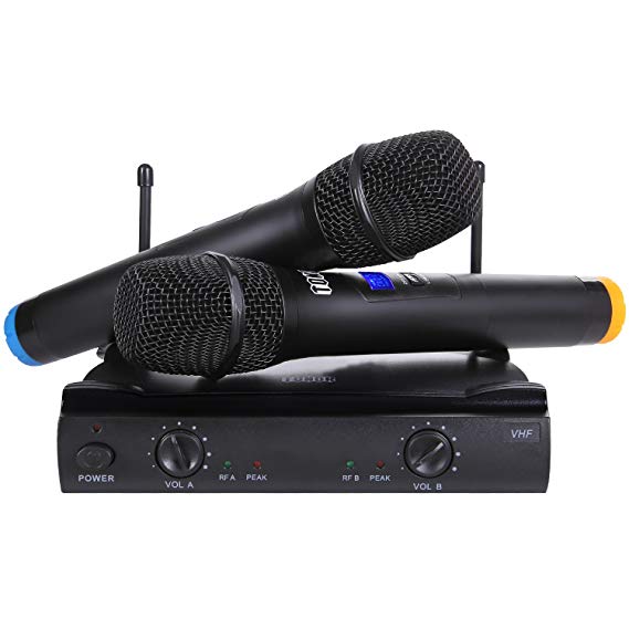 TONOR VHF Wireless Microphone System with LCD Display, 2 Handheld Microphones Karaoke Mics Compatible with Speaker/Power Amplifier/Karaoke Machine for Outdoor Wedding, Conference, Karaoke, Black