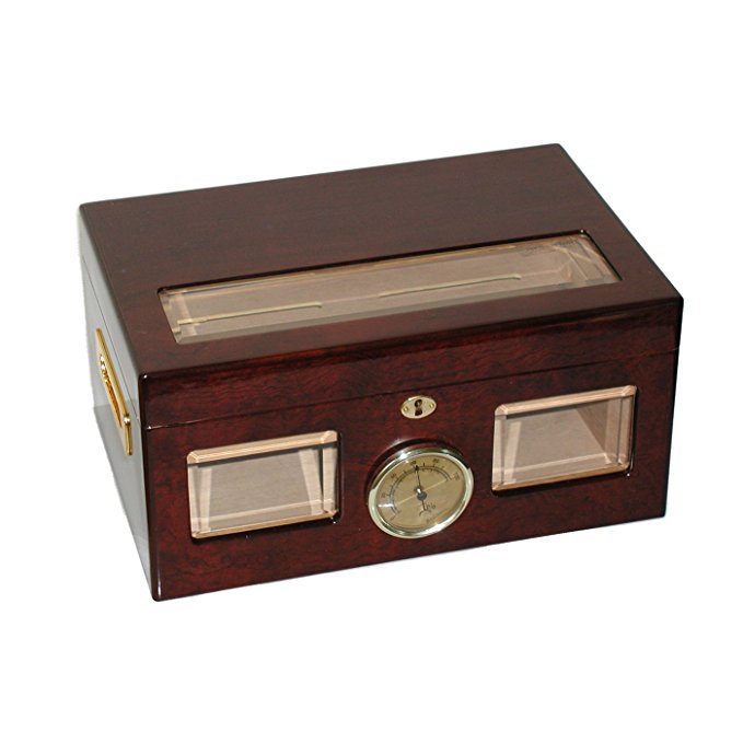 Quality Importers Versailles 100 Cigar Glass Top Humidor, High Gloss Cherry Finish