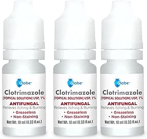 Globe (3 Pack) Clotrimazole 1% Antifungal Topical Solution for Athlete’s Foot, Jock Itch and Ringworm. 10ml Bottle (0.33 Fluid Ounce Liquid) (3 Bottles)