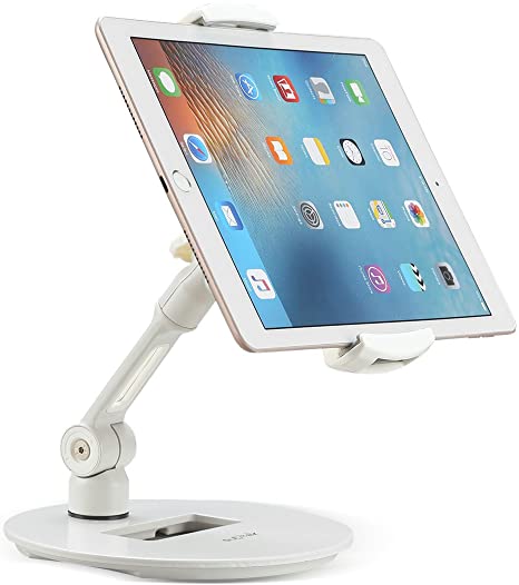 Suptek Aluminum Tablet Desk Stand 360° Flexible Cell Phone Holder Mount for iPad, iPhone, Samsung, Asus and More 4.7-11 inch Devices, Good for Bed, Kitchen, Office (YF108DW) White