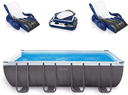 Intex 26351EH 18' x 9' x 52" Ultra Frame Rectangular Above Ground Pool with 120V 1,200 GPH Sand Filter Pump with GFCI, Ladder, Cover, and Floats