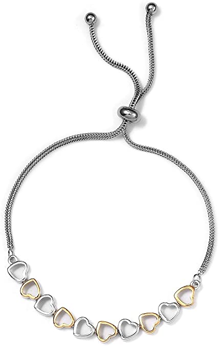 Shop LC Stylish Birthday Heart Bangle Bolo Bracelet Real 14K Yellow Rose Gold Platinum Plated 925 Sterling Silver Stainless Steel Fashion Jewelry for Women Adjustable