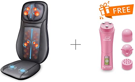 Snailax shiatsu Neck & Back Massager with Heat, Full Back Kneading Shiatsu or Rolling Massage, Massage Chair pad with Height Adjustment, Relieve Muscle Pain for Back Shoulder