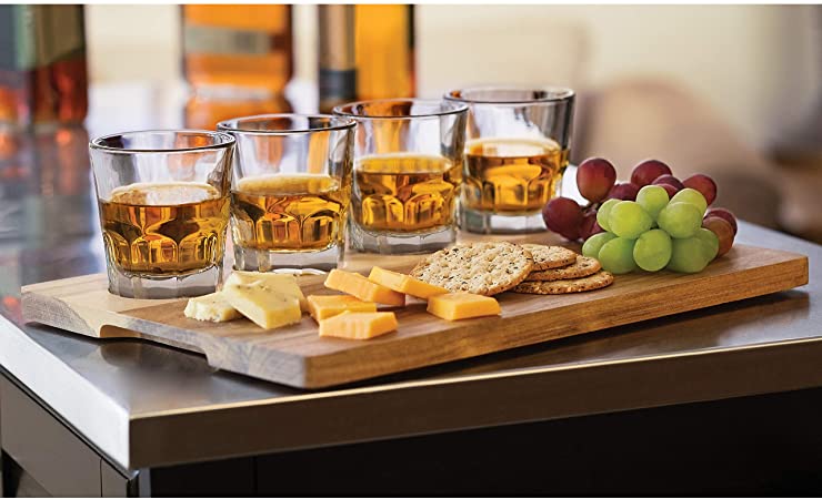 Libbey Craft Spirits Whiskey Flight Glass Set with Wood Carrier, 4 Glasses
