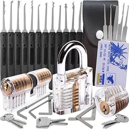 Lock Set with Kit Professional Security Key Tool Sets and Padlock Outdoor Practice Room Garage Sports Lockers Stainless Steel Shackle Picks Key