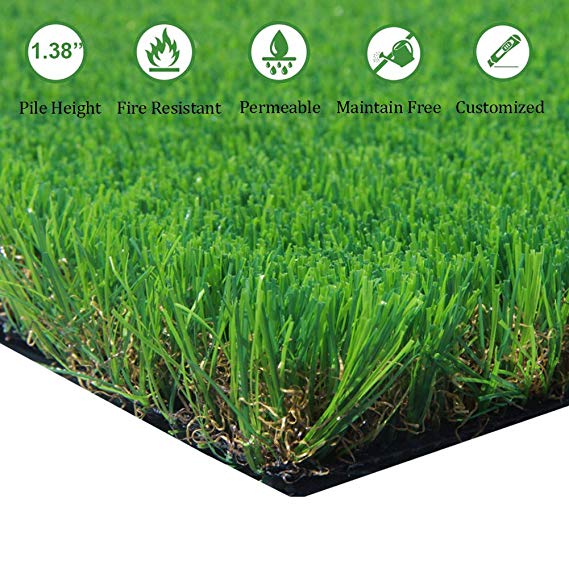 AGOOL 3.3ft x 5ft Artificial Grass Thick Synthetic Rubber Backed with Drainage Holes Fake Turf Mat, 1 3/8" Blade Height, 3.3 5 16.5 Square ft