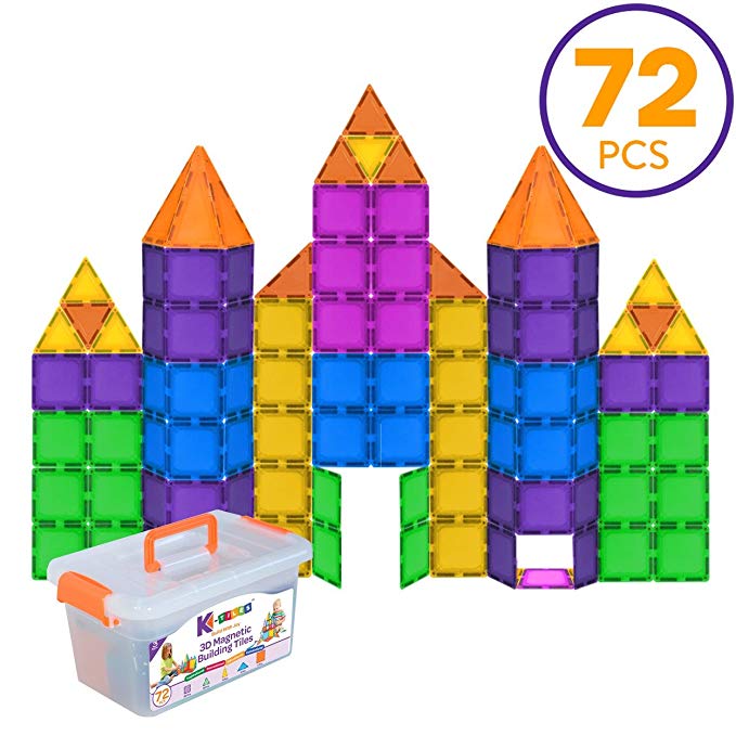 K-Tiles&reg Magnetic Building Tiles For Kids (72 Pieces) - Colorful Tiles, Strong Magnets, Educational Toys For Children, Creativity, Imagination, Cognitive Development & Motor Skills For Girls & Boys