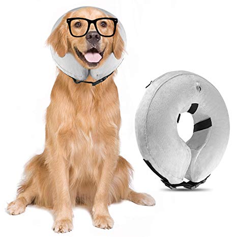 ONSON Protective Inflatable Dog Collar, Soft Pet Recovery E-Collar Cone for Small Medium Large Dogs, Designed to Prevent Pets from Touching Stitches, Wounds and Rashes, Does Not Block Vision