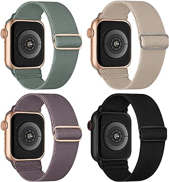 Stretchy Nylon Solo Loop Bands Compatible with Apple Watch 38mm 40mm 41mm 42mm 44mm 45mm 49mm, Adjustable Braided Sport Elastic Wristbands Women Men Straps for iWatch Series 9/8/7/6/5/4/3/2/1/SE/Ultra/Ultra 2, 4 Packs