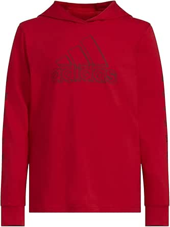 adidas Boys' Long Sleeve Cotton Logo Hooded T-Shirt, Better Scarlet, Large