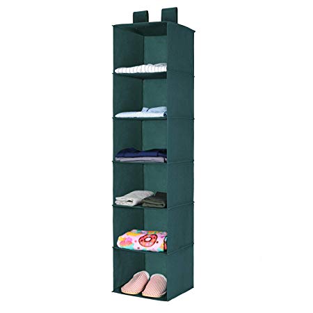 Magicfly Hanging Clothes Organizer with 6-Shelves Hanging Storage Box, Collapsible Hanging Closet Organizer for Clothes Storage and Accessorie, Dark Green