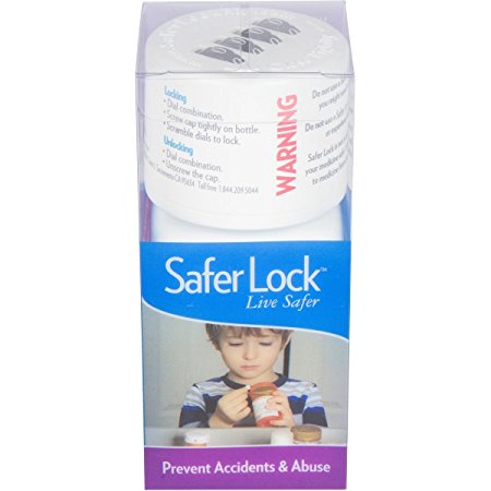 SaferLock Combination Lock Prescription Pill Bottle with 4 Digit Combo Locking Cap to Secure Your Medication