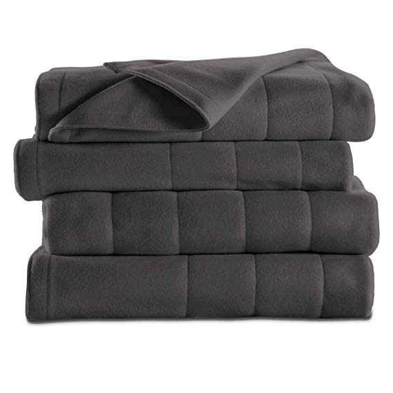 Sunbeam Soft Quilted Fleece Electric Heated Warming Blanket Twin Slate Gray Washable Auto Shut Off 5 Heat Settings