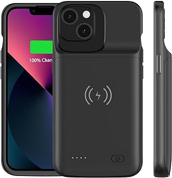 Battery Case for iPhone 13/13 Pro(6.1 inch), [7000mAh] Supports Wireless Charging, Portable Charger Case Rechargeable Extended Battery Pack Charging Case Compatible with iPhone 13/13 Pro-Black