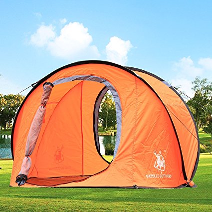 Large Pop Up Backpacking Camping Hiking Tent Automatic Instant Setup Easy Fold back - Orange
