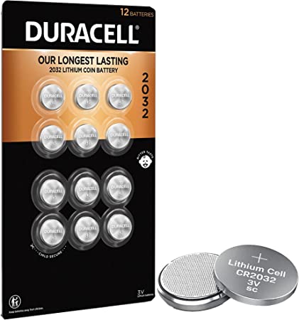 Duracell CR2032 3V Lithium Battery, Child Safety Features, 12 Count Pack, Lithium Coin Battery for Key Fob, Car Remote, Glucose Monitor, CR Lithium 3 Volt Cell