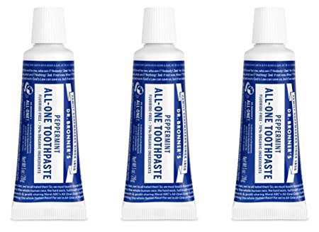 Dr. Bronners All-One Toothpaste, Peppermint - 1 Ounce Travel Size (Pack of 3)