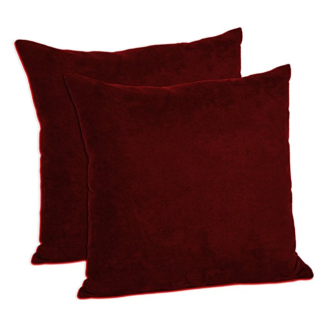 MoonRest - Pack of 2- Micro-Suede Decorative Throw Pillow Case - Faux Suede Cushion Cover (20"x20", Burgundy)