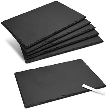 Navaris Natural Slate Serving Plates - Set of 6 Slate Place Mat Serving Trays - Medium Rectangular Stone Table Mat Serving Platter Tiles - 30 x 20 cm