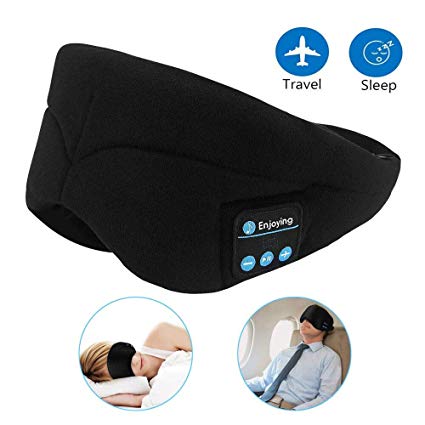 BicycleStore Sleep Eye Mask Wirelss Night Mask with Headphones Bluetooth Soft Cotton Eye Shade Cover Blinder Washable (Black)