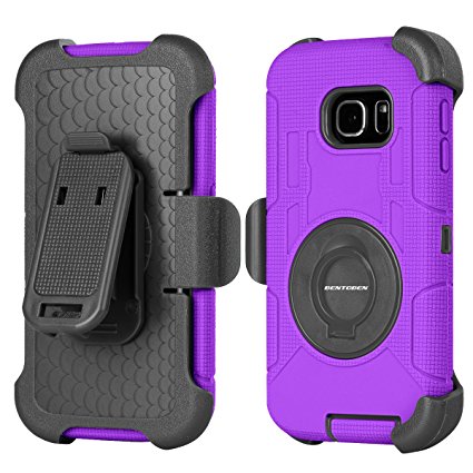 S6 Edge Case, Galaxy S6 Edge Case, BENTOBEN Shockproof Heavy Duty Protection Hybrid Rugged Rubber Case Built-in Rotating Kickstand Belt Swivel Clip Holster Cover for Galaxy S6 Edge (Purple)