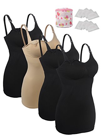 iLoveSIA 4pack Seamless Nursing Cami Tank Top with Build-In Maternity Bra Bralette