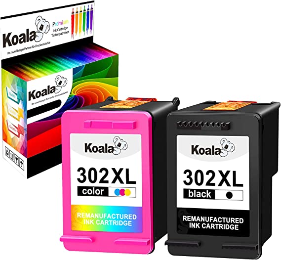 Koala Remanufactured Ink Cartridges Replacement for HP 302 XL 302XL Combo Pack for HP DeskJet 1110 2130 3630 3633 3636 Envy 4520 4524 4525 4527 OfficeJet 3830 3831 4650 5230 Printer, Black and Colour