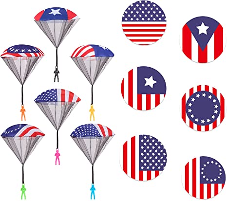 Parachute Toy 6 Pack American Flag Patterns Army Soldiers Guys Tangle Free Throwing Hand Outdoor Game Flying Toys Party Favor for 3 4 5 6 7 8 Year Old Kids Boys Girls