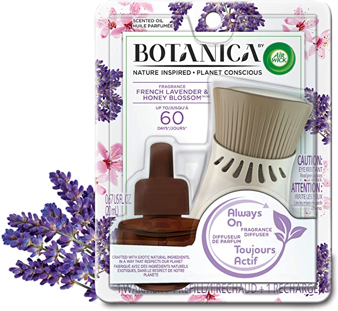 Botanica by Air Wick Plug in Scented Oil Starter Kit, 1 Warmer   1 Refill, French Lavender and Honey Blossom, Air Freshener, Essential Oils