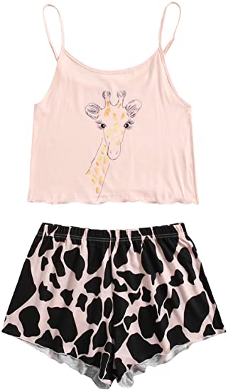 DIDK Women's Wavy Trim Sleeveless Cami and Shorts Pajama Set