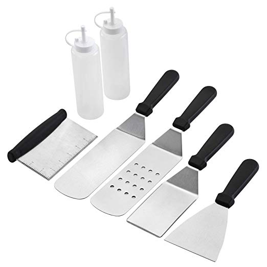 Wanbasion BBQ Griddle Accessories Set, Flat Top Griddle Accessories, BBQ Griddle Accessories Kit with Heavy Duty Scraper Spatula Turner and Bottles