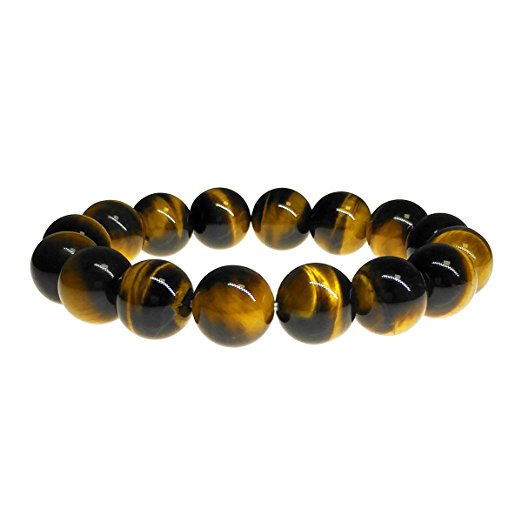 Alaxy(TM), Natural Yellow Tiger Eye Bracelet, 12mm Round Beads Natural crystal Gemstone Hand String for Unisex Use