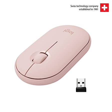 Logitech Pebble M350 Wireless Mouse with Bluetooth or USB - Silent, Slim Computer Mouse with Quiet Click for Laptop, Notebook, PC and Mac - Rose