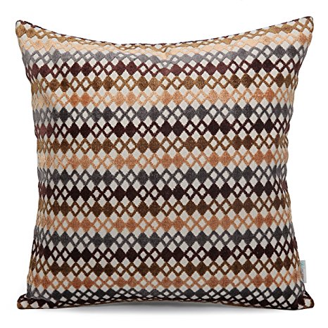 Acanva Decorative Accent Throw Pillow Cushion with Pillowcase Cover Sham and Insert Filling, 24" L x 24" W,  Diamond Pattern, Multicolor Brown