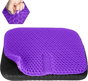 Cooling Large Purple Gel Seat Cushion for Long Sitting with Non-Slip Cover(17.8"x17.8"),Thick & Soft & Breathable,Chair Cushion for Wheelchair,Car,Desk,Home,Hip Pain,Gel Seat Cushion for Office Chair