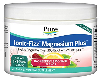 Pure Essence Labs Ionic Fizz Magnesium Plus - Calm Sleep Aid and Natural Anti Stress Supplement Powder - Raspberry Lemonade - 6.03oz