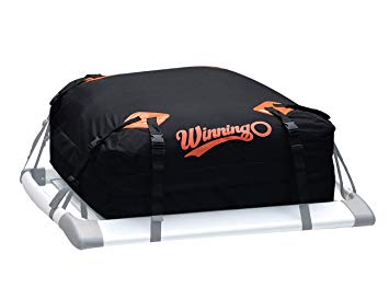 WINNINGO Cargo Bag, Water Resistant Cargo Bag Easy to Install Soft Rooftop Luggage Carriers Works With or Without Roof Rack, Free Waterproof Rain Cover (BLACK-NEW)